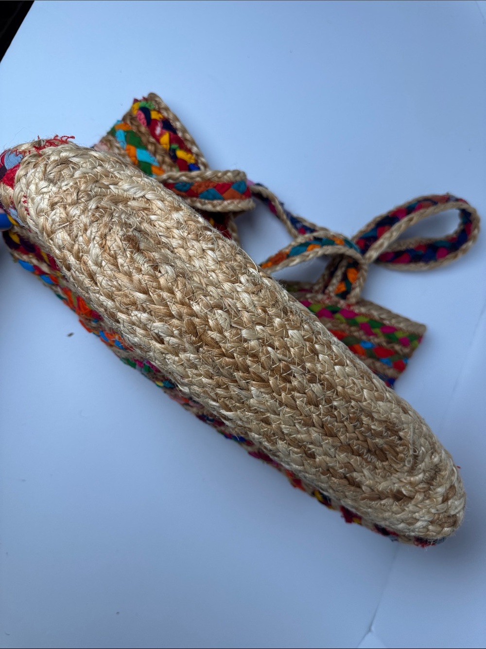 UNCOMMON Repurposed Woven Jute Straw Bag Multicolor Market Tote Carry All BOHO - Picture 7 of 10